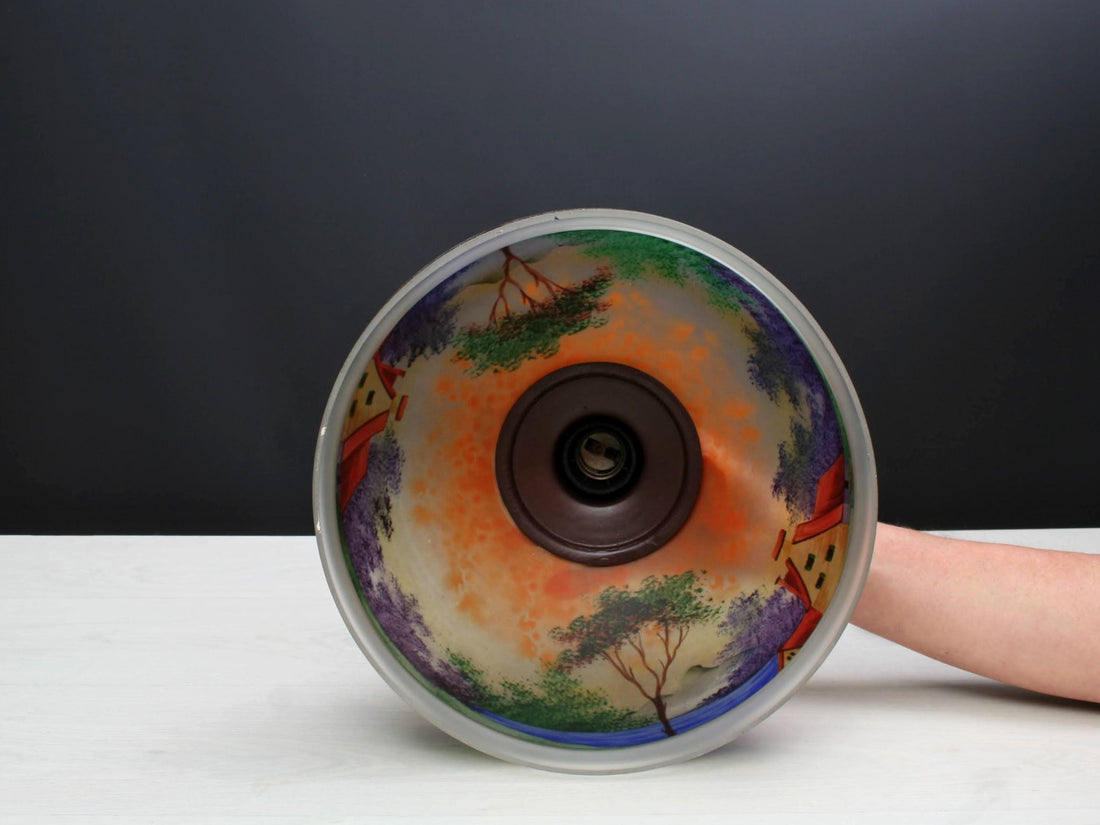Vintage Hand-Painted Glass Pendant Light from Belgium-Unique Hanging Light-Vintage Home Decor
