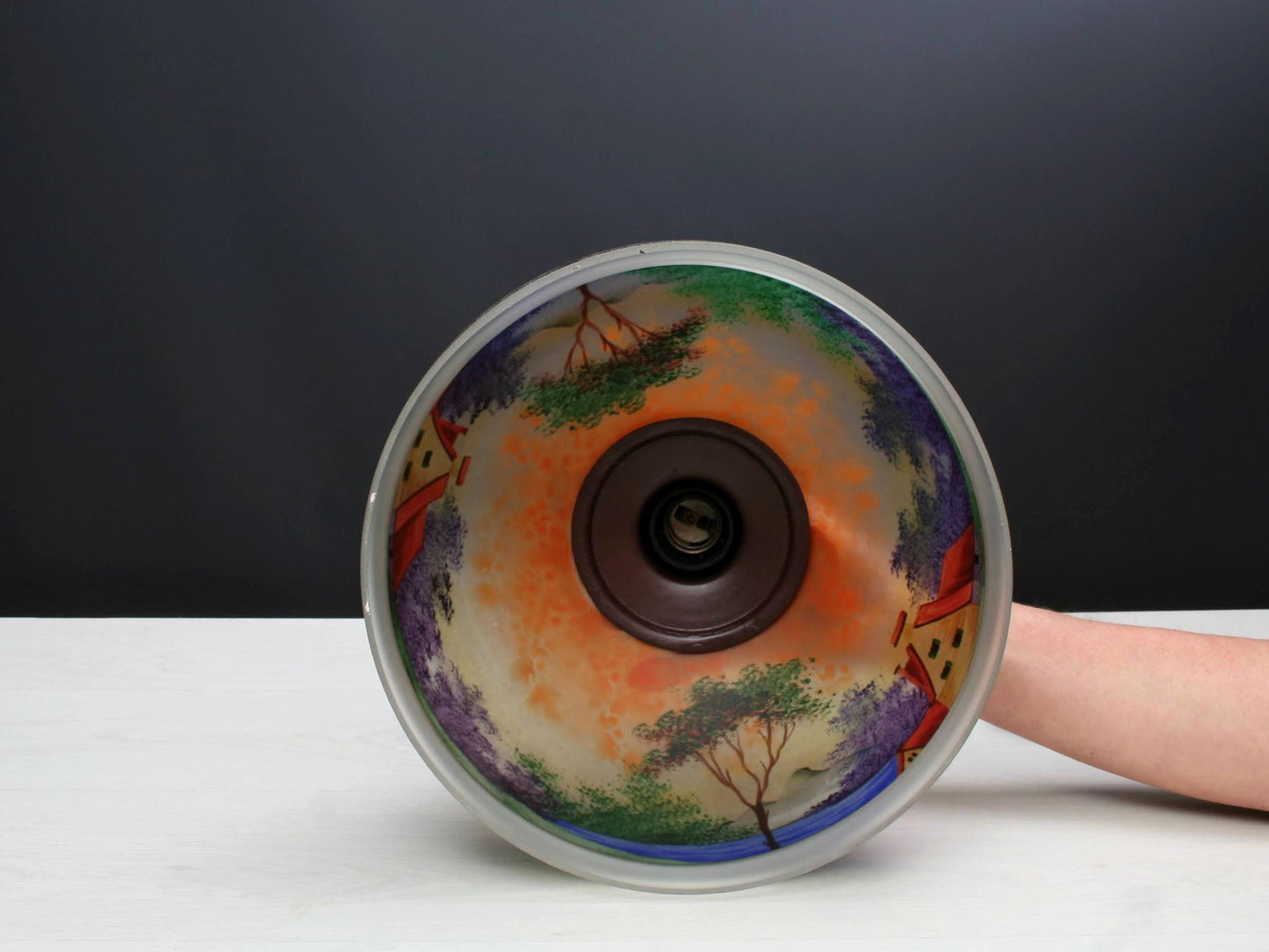 Vintage Hand-Painted Glass Pendant Light from Belgium-Unique Hanging Light-Vintage Home Decor