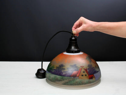 Vintage Hand-Painted Glass Pendant Light from Belgium-Unique Hanging Light-Vintage Home Decor