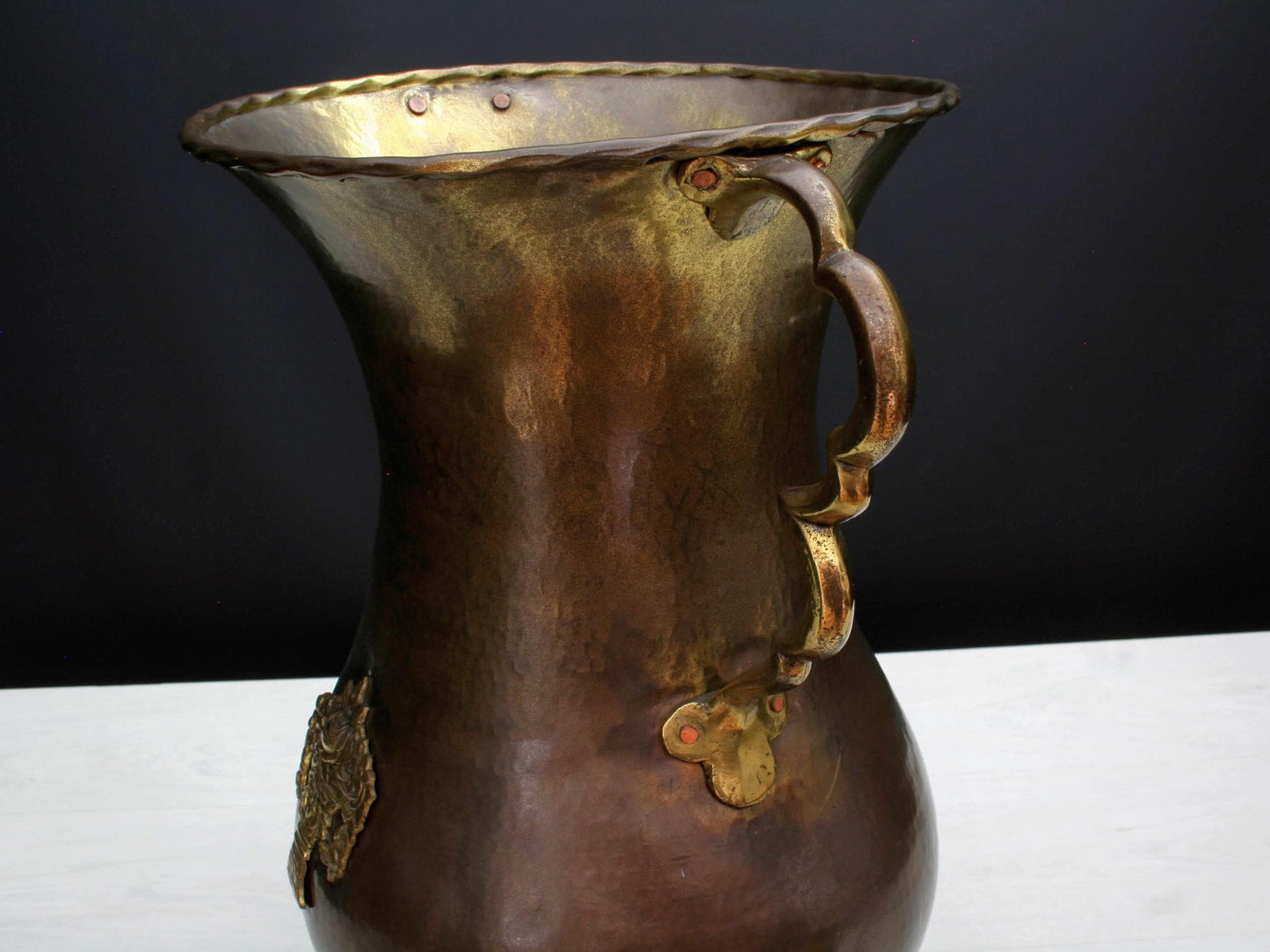 Vintage Copper Umbrella Stand with Brass Handles-Belgian Mid-Century Vintage Home Decor