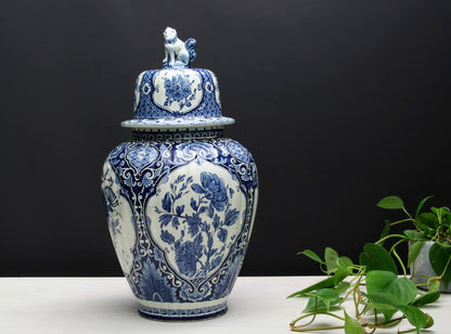 Vintage Delft Blue Ginger Jar: Large Blue and White Ceramic Vase & Unique Urn