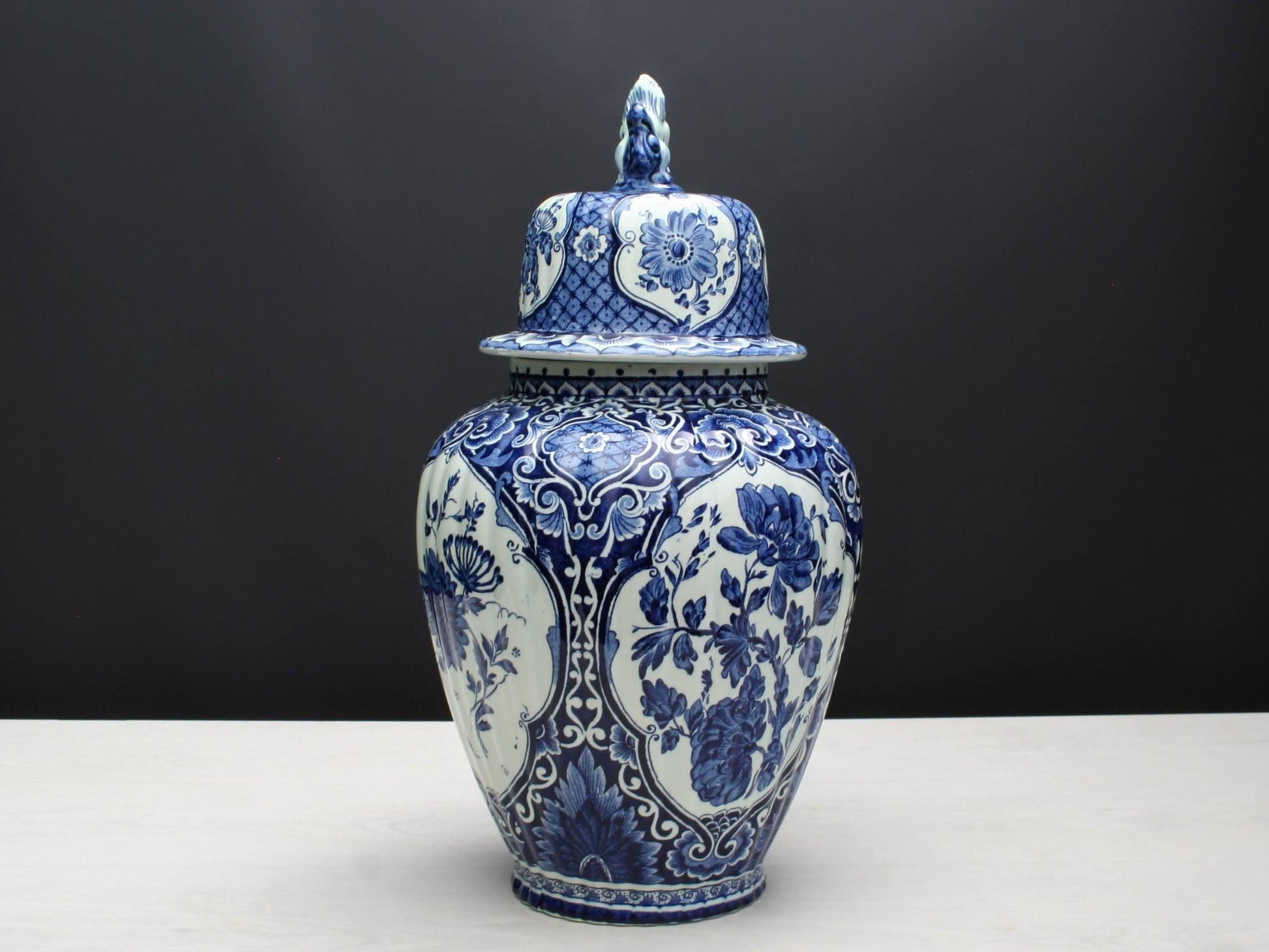 Delft Blue and White Vase -Large Ceramic Ginger Jar with Foo Dog Lid -Delft Pottery