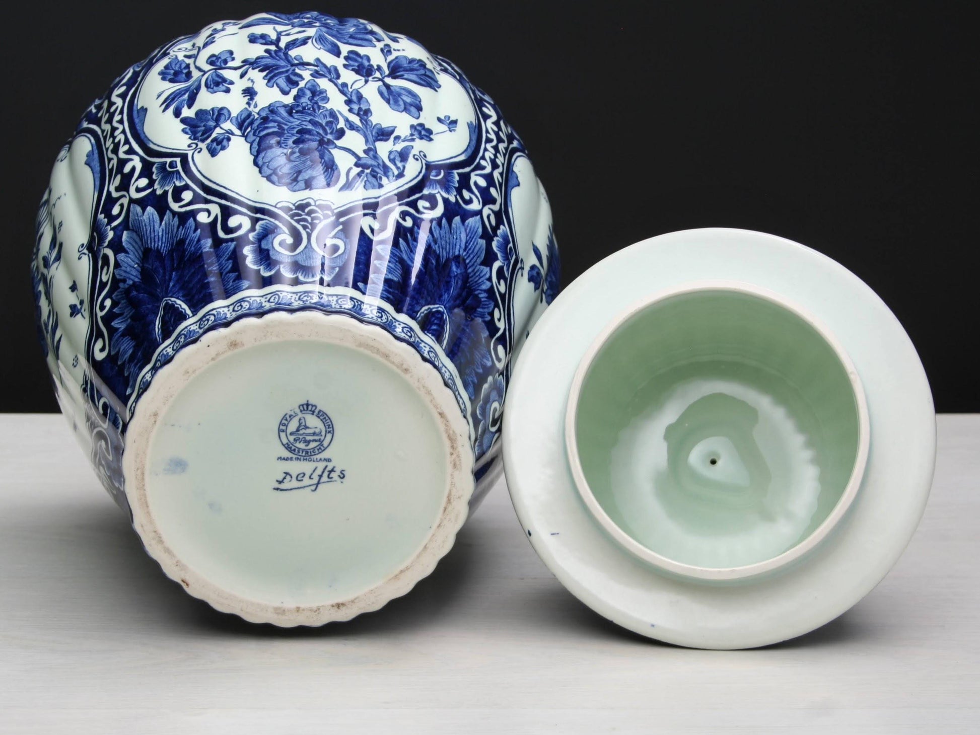 Delft Blue and White Vase -Large Ceramic Ginger Jar with Foo Dog Lid -Delft Pottery