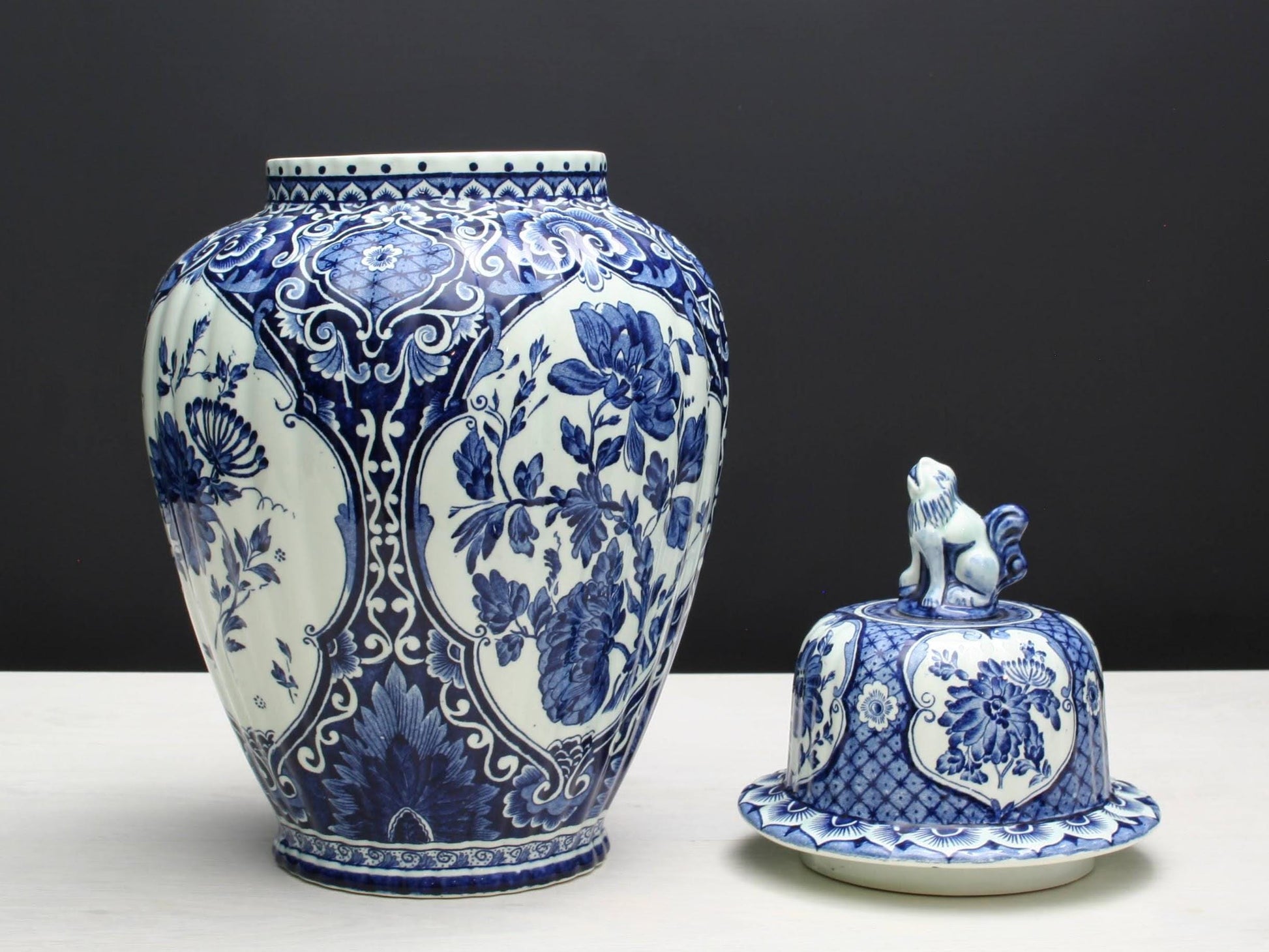 Delft Blue and White Vase -Large Ceramic Ginger Jar with Foo Dog Lid -Delft Pottery