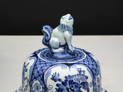 Delft Blue and White Vase -Large Ceramic Ginger Jar with Foo Dog Lid -Delft Pottery
