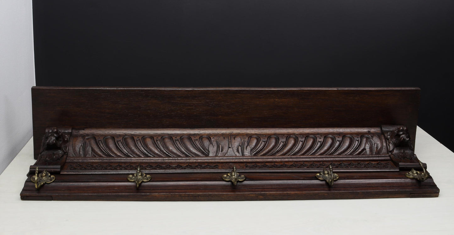 Antique Mechelen Style Coat Rack with Shelf – Wall Mount Entryway Decor