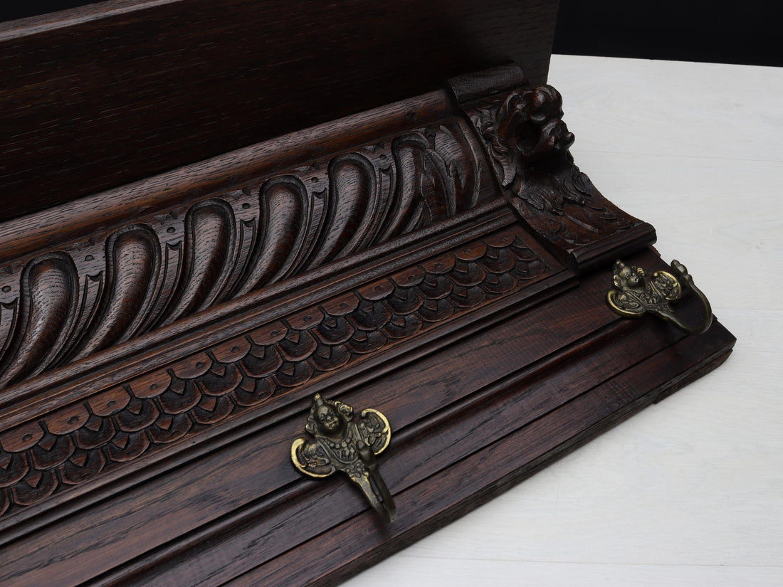 Antique Mechelen Style Coat Rack with Shelf – Wall Mount Entryway Decor