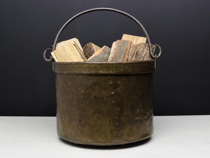 Antique Brass Cauldron for Firewood Storage and Fireplace Decor