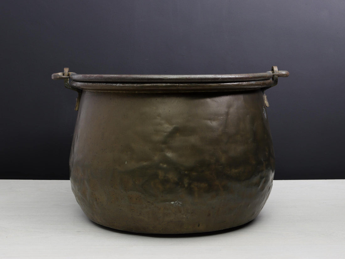 Antique Kettle and Fireplace Log Holder for Rustic Home Decor