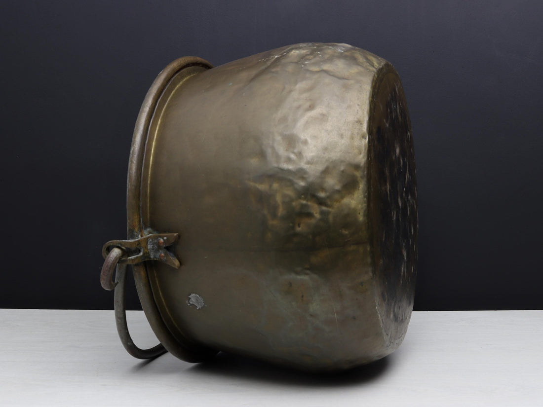 Antique Kettle and Fireplace Log Holder for Rustic Home Decor