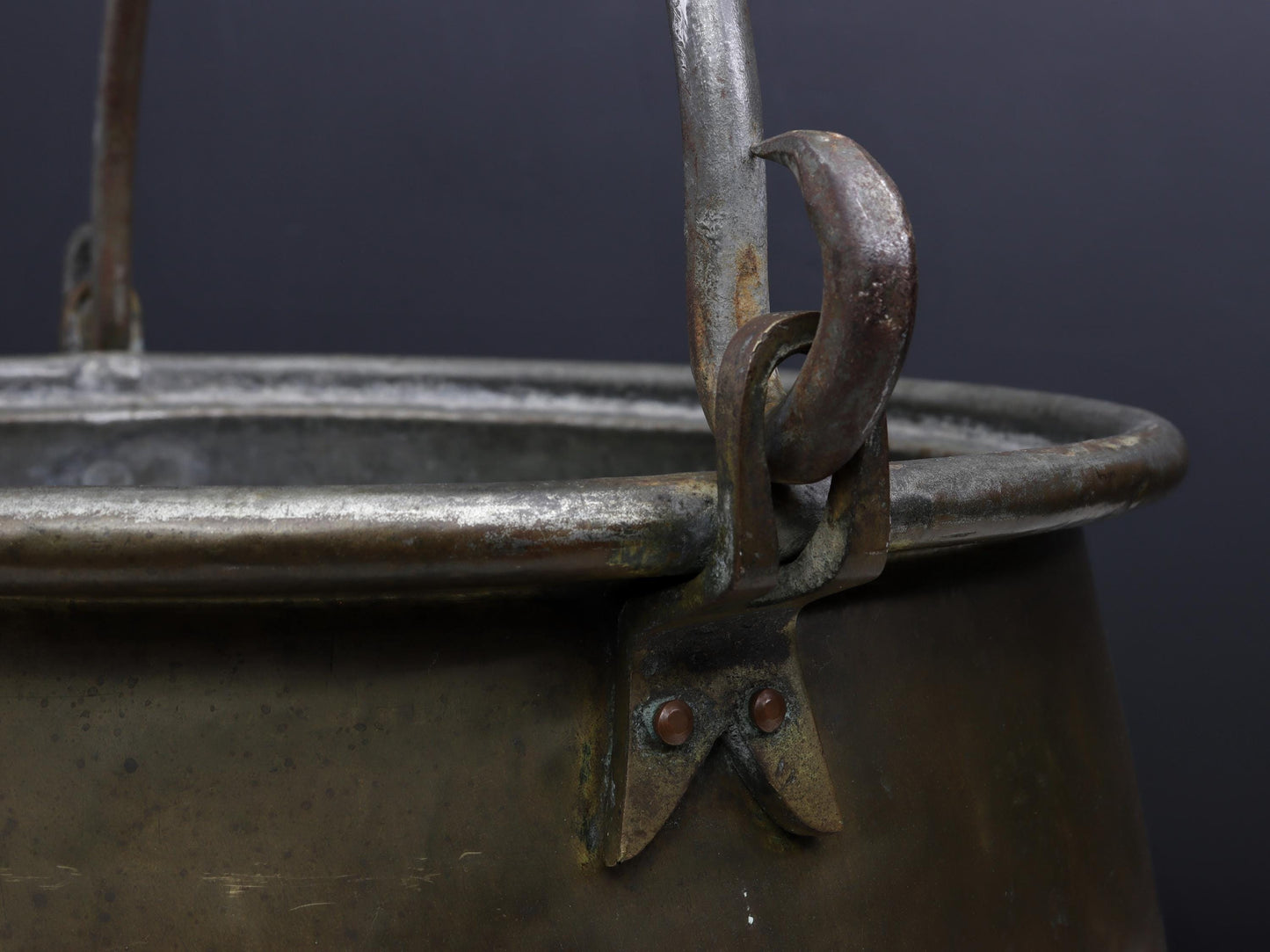 Antique Kettle and Fireplace Log Holder for Rustic Home Decor