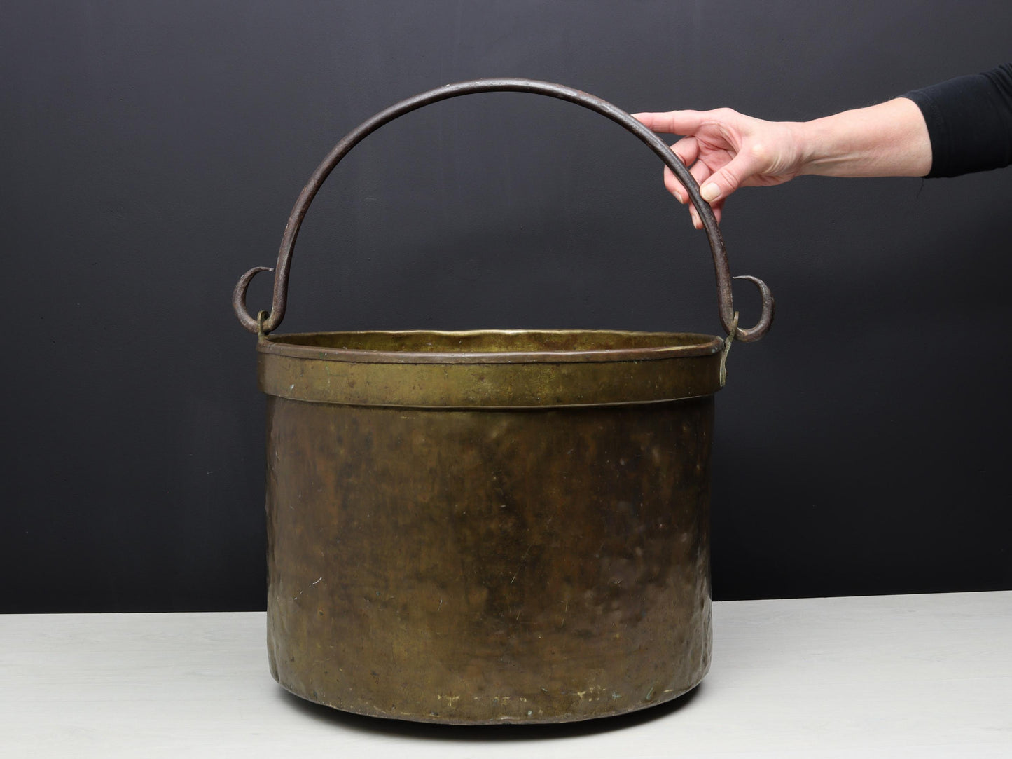 Antique Brass Cauldron for Firewood Storage and Fireplace Decor