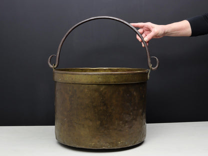Antique Brass Cauldron for Firewood Storage and Fireplace Decor