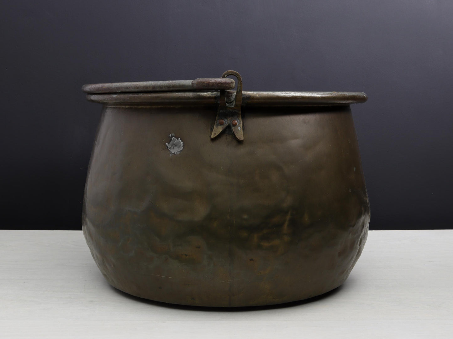 Antique Kettle and Fireplace Log Holder for Rustic Home Decor