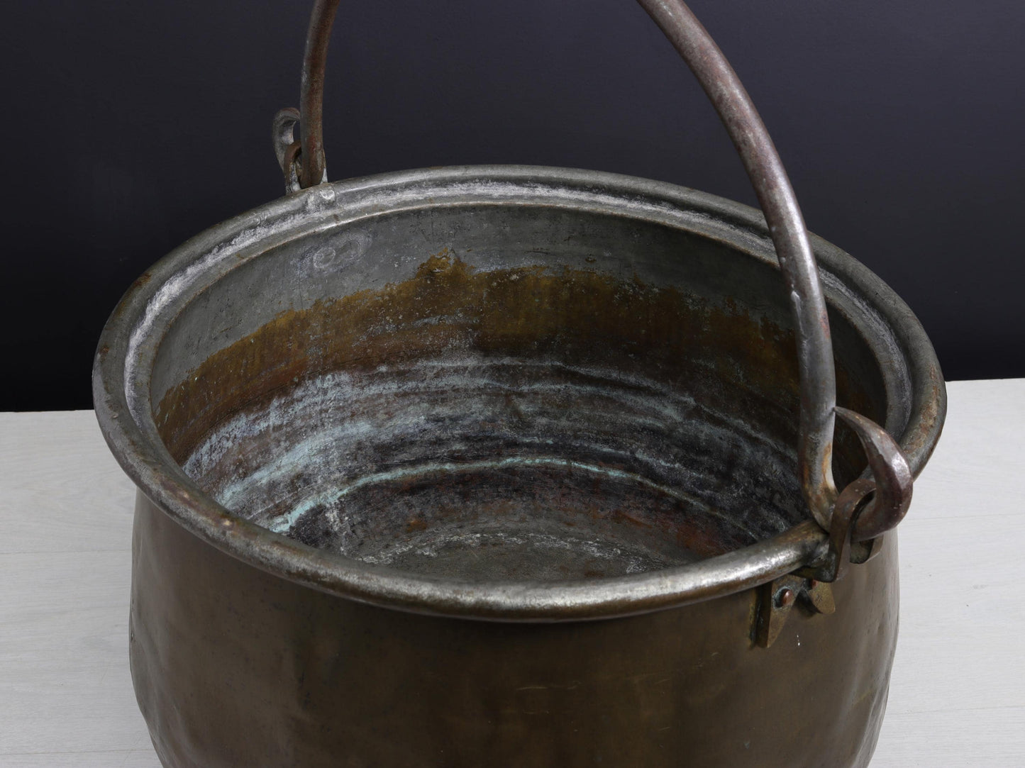 Antique Kettle and Fireplace Log Holder for Rustic Home Decor