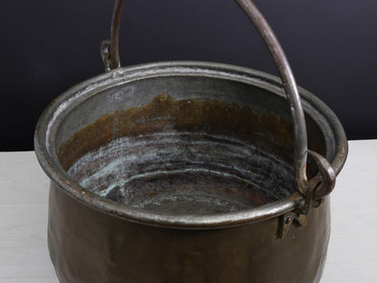 Antique Kettle and Fireplace Log Holder for Rustic Home Decor