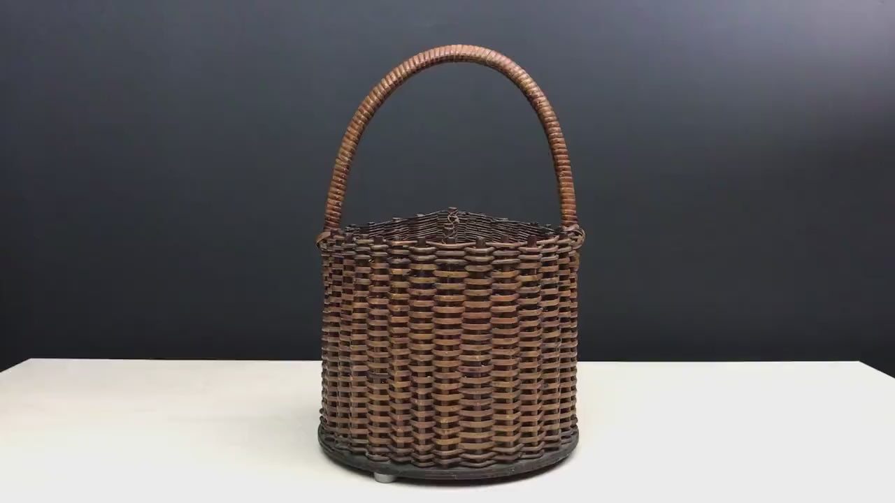 French Wicker Basket-Wine Holder | Handmade Woven Basket-Wine Caddy | Vintage Home Decor