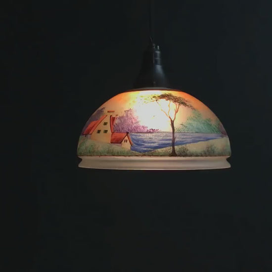 Vintage Hand-Painted Glass Pendant Light from Belgium-Unique Hanging Light-Vintage Home Decor