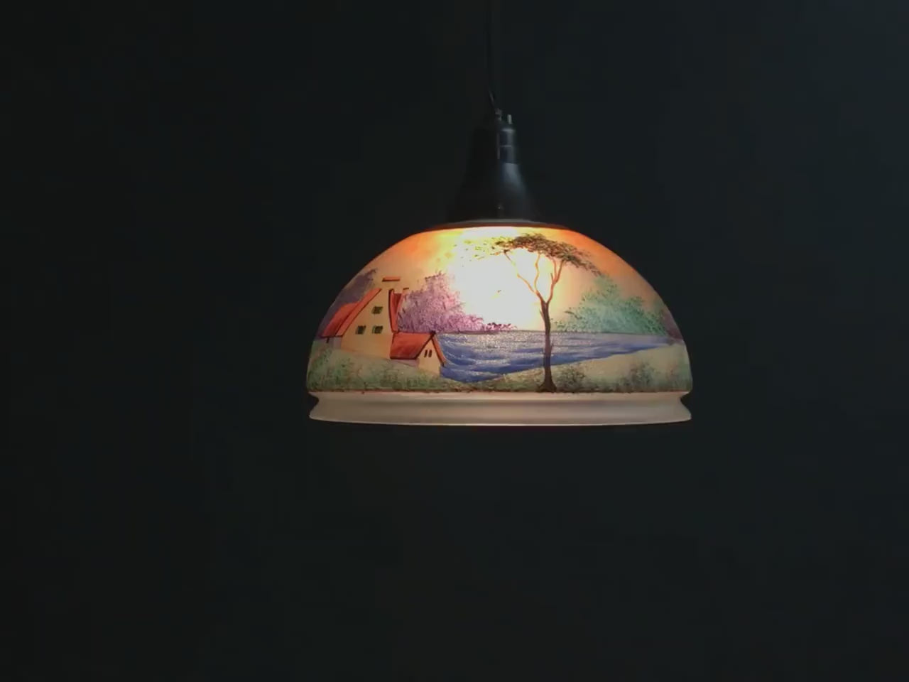 Vintage Hand-Painted Glass Pendant Light from Belgium-Unique Hanging Light-Vintage Home Decor