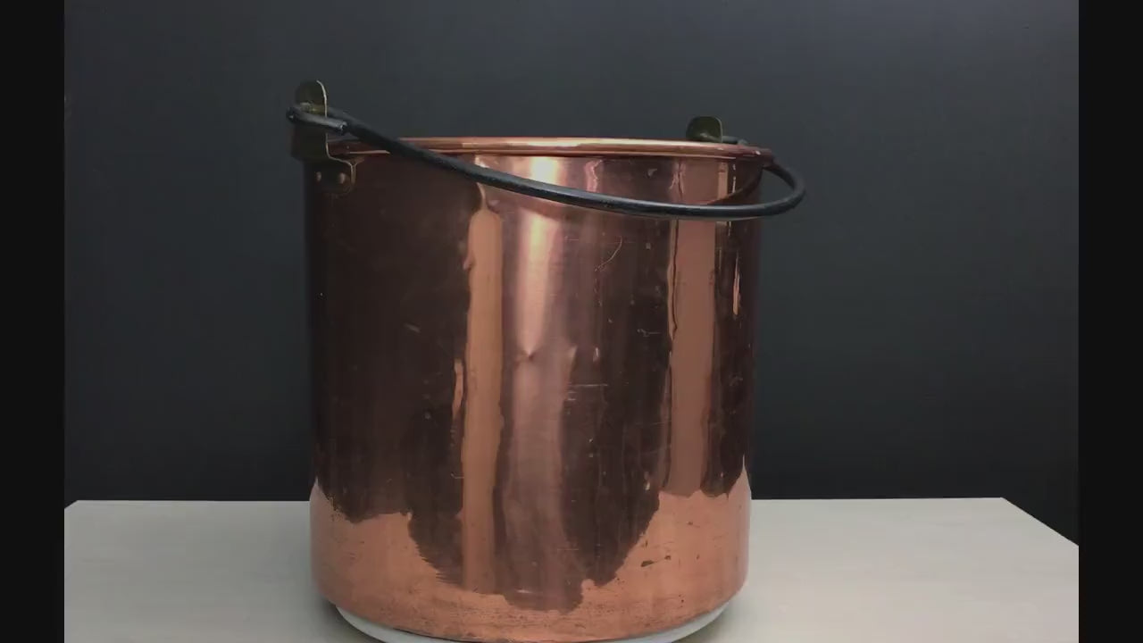 Vintage Copper Pot - Log Holder|Copper Kettle- Firewood Holder|Copper Cauldron-Vintage Home Decor