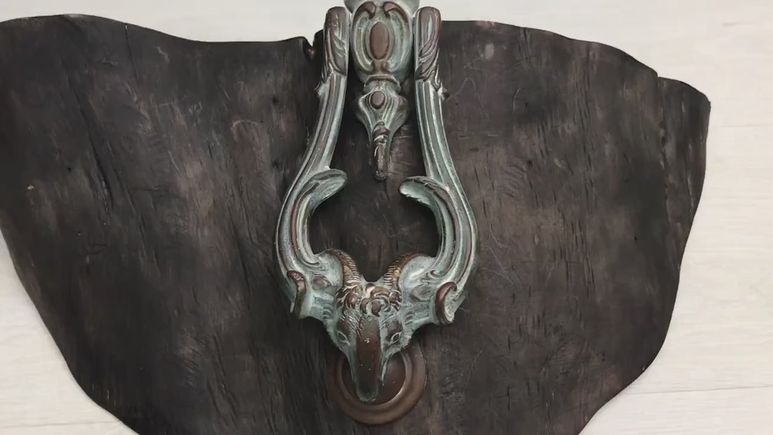 Antique Brass Door Knocker Ram Head Design with original strike plate | Front Door Knocker -Unique Gift Ideas