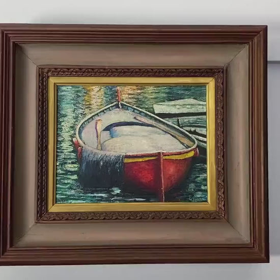 Vintage Boat Oil Painting, 1978 Nautical Decor, Camogli Italy Original Artwork, European Coastal Art