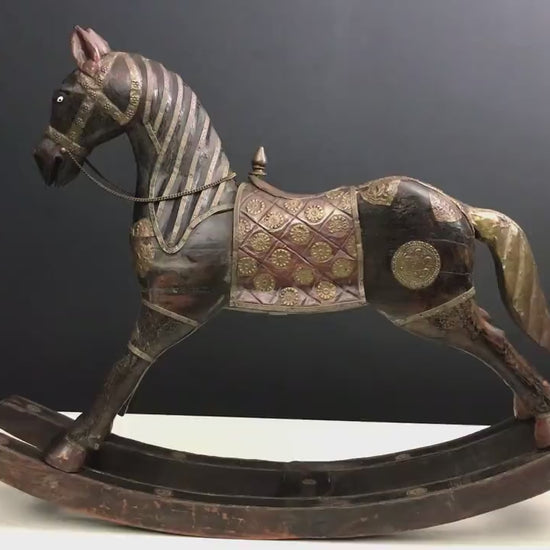 Vintage Wooden Rocking Horse Sculpture | Wooden Horse Figure - Horse Decor