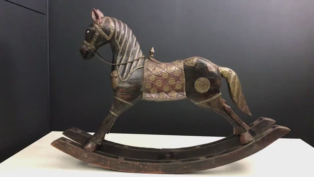 Vintage Wooden Rocking Horse Sculpture | Wooden Horse Figure - Horse Decor