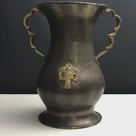 Vintage Copper Umbrella Stand with Brass Handles-Belgian Mid-Century Vintage Home Decor