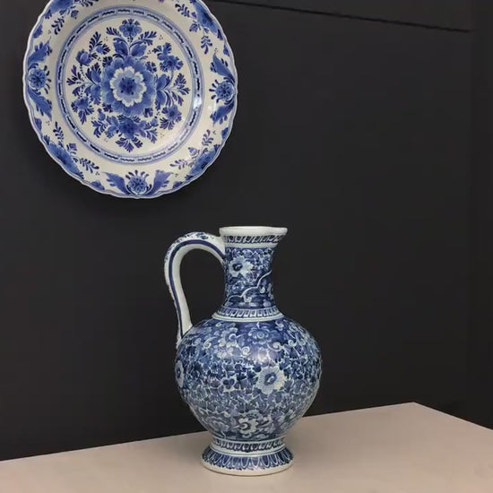 Delft Blue and White Pottery Set | Delftware Charger Plate and Pitcher | Vintage Home Decor