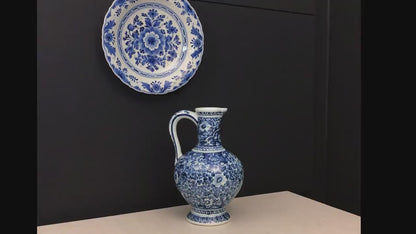 Delft Blue and White Pottery Set | Delftware Charger Plate and Pitcher | Vintage Home Decor