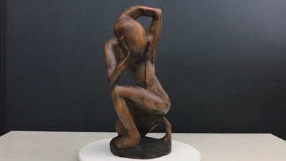 Wooden Art Sculpture-Wood Carving | Thinking Man Statue-Wooden Statue