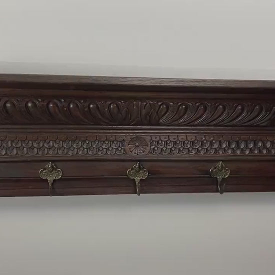 Antique Coat Rack with Shelf - Mechelen Style Wall Mount Entryway Coat Rack - Vintage Home Decor