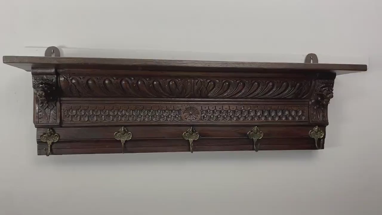 Antique Coat Rack with Shelf - Mechelen Style Wall Mount Entryway Coat Rack - Vintage Home Decor