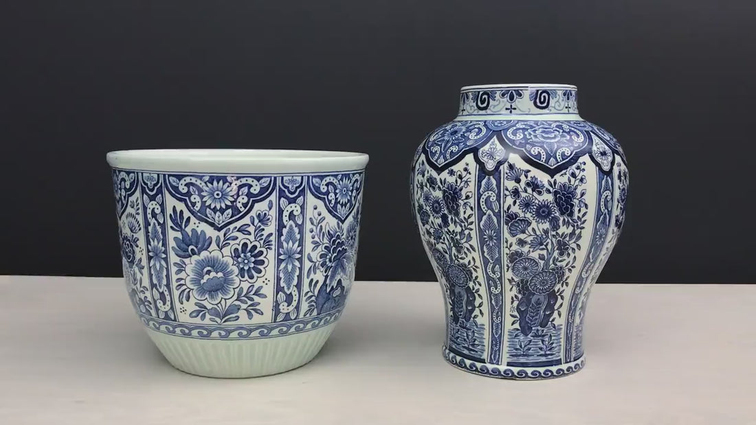 Delft Blue and White Vase & Plant Holder | Delftware Decorative Vase-Planter | Vintage Home Decor