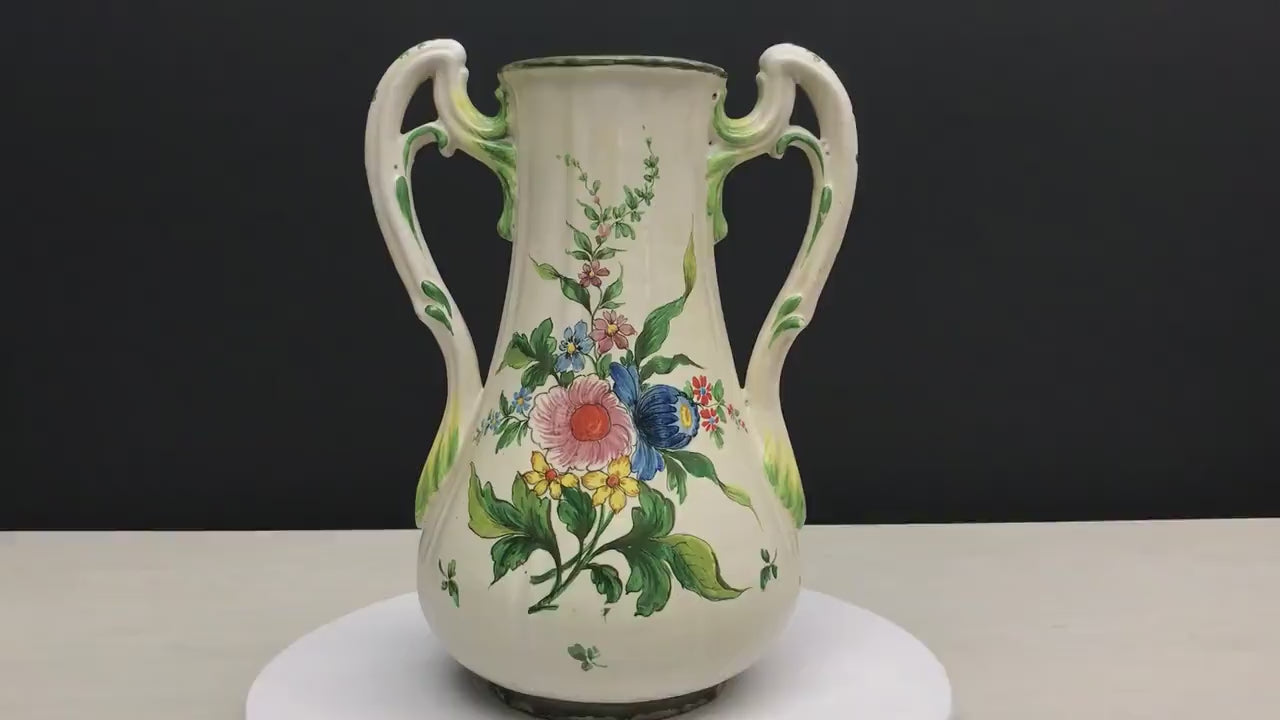 Decorative Earthenware Vase | Vintage Italian Flower Vase | Centerpiece Vase for Vintage Home Decor