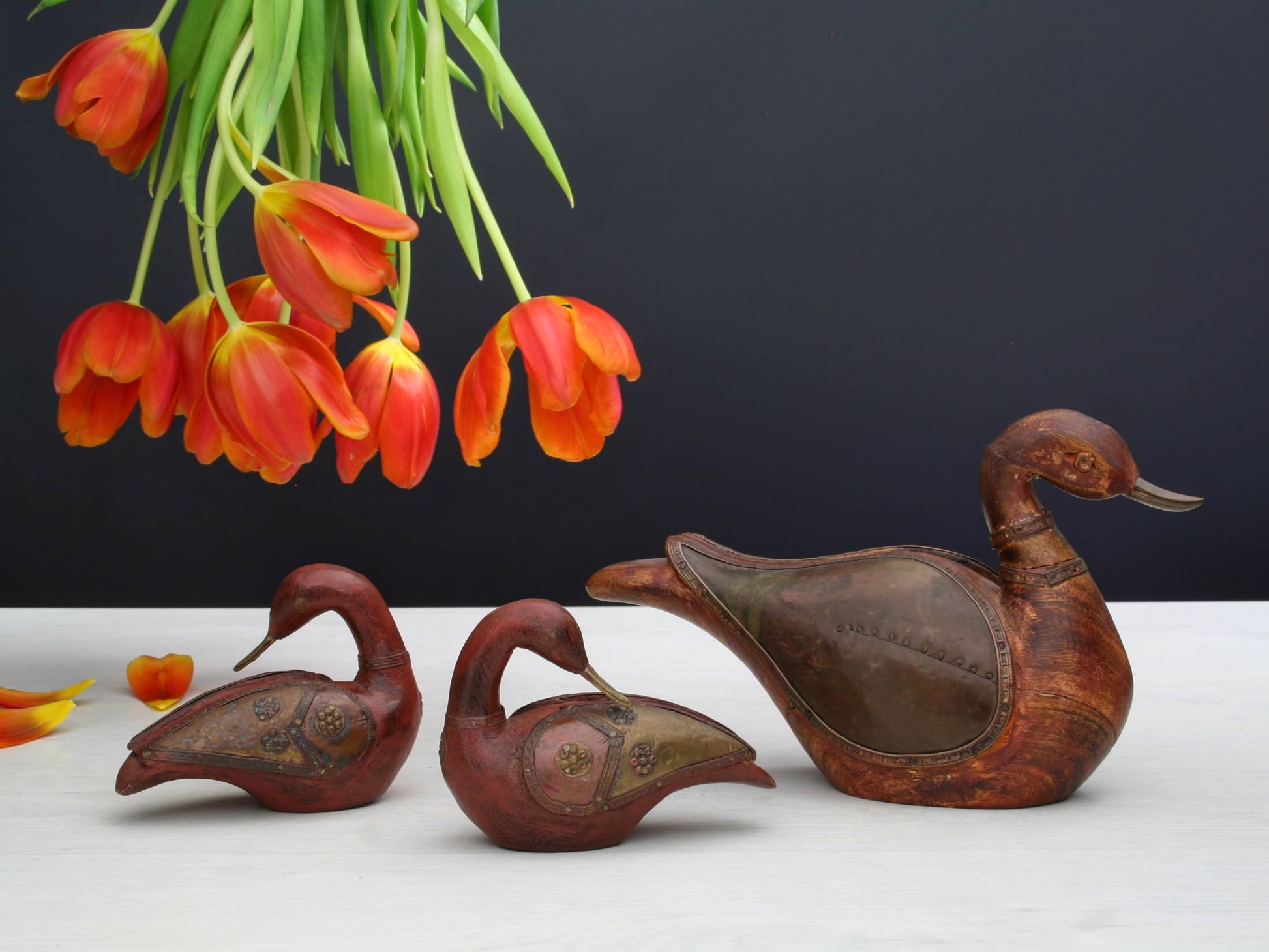 Wood Sculpture Decorative Birds - Set of 3 Collectible Bird Figurines  