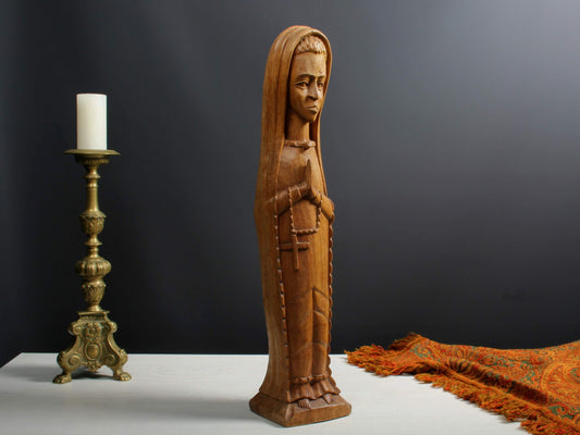 Vintage Wood Sculpture | Religious Statue Praying Nun 