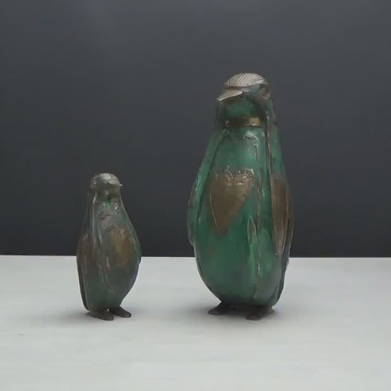 Pair of Penguin Figurines | Brass Wooden Birds| Decorative Bird Figurines | Bird Lovers Gift, Vintage Decor