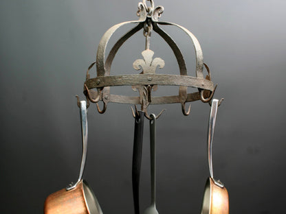 19th Century French antique wrought iron hanging rack
