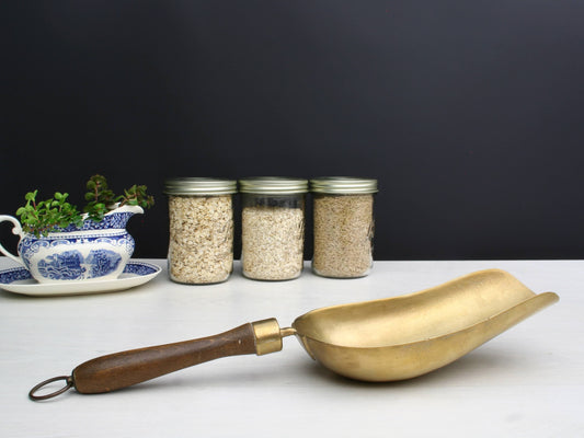 Large Vintage Brass Scoop with Wooden Handle – Flour Grain Scoop