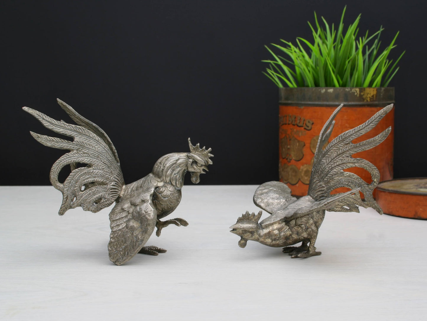 Decorative Bird Collectibles | Brass Bird Statues -Fighting Roosters 