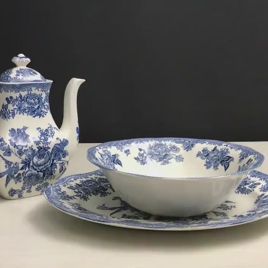 Enoch Wedgwood Kitchenware collectibles: teapot/coffee pitcher, platter, bowl | Blue and White Decor Tableware Made In England