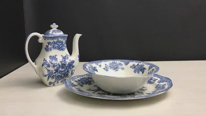 Enoch Wedgwood Kitchenware collectibles: teapot/coffee pitcher, platter, bowl | Blue and White Decor Tableware Made In England