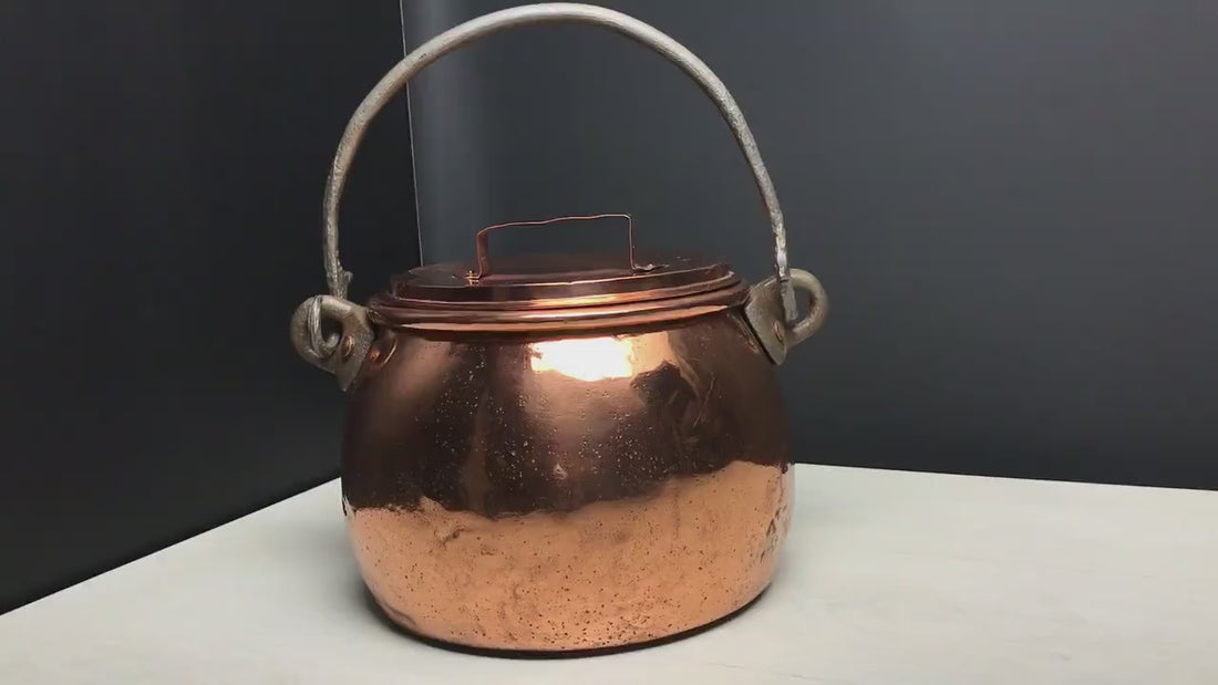 Antique Copper Pot, Turn Of The Century | Copper Cauldron, Fireplace Decor
