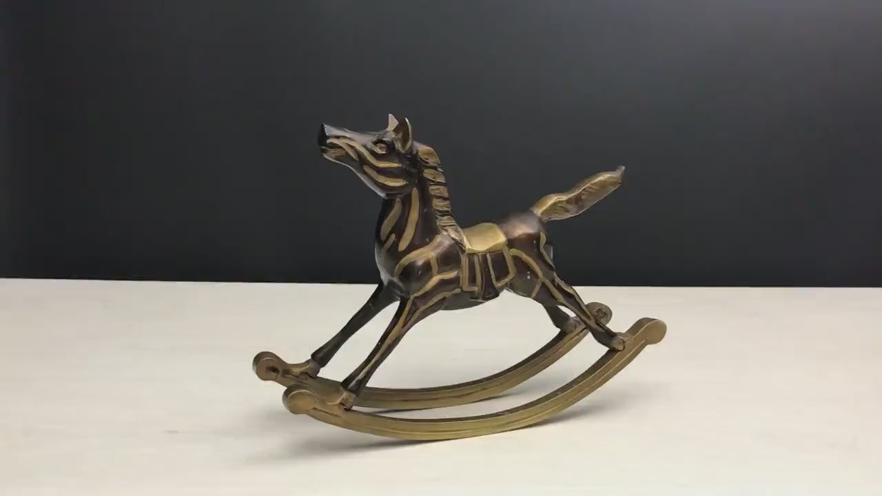 Gorgeous Brass Rocking Horse Figure | Farmhouse Decor / Horse Decor