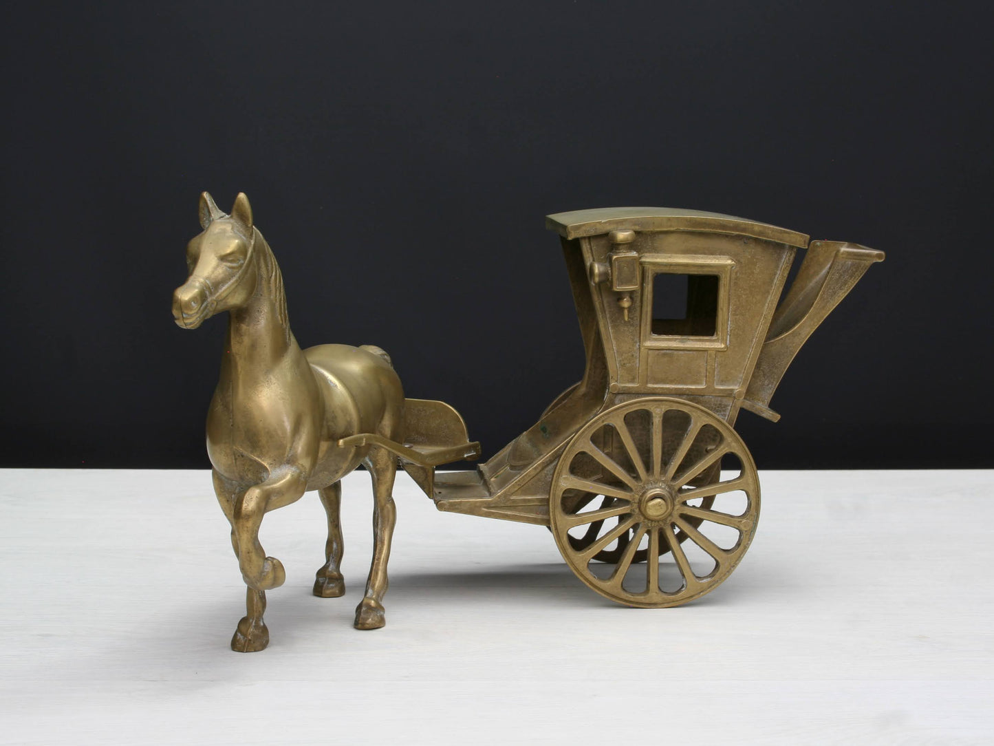 Horse and Carriage Brass Figurine