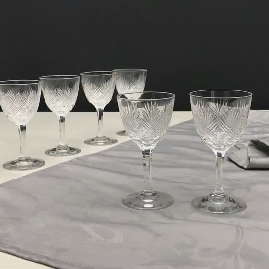 Set of 7 Cut Crystal Glasses , Napoleon 3 | Antique Liquor Glasses-Whiskey Glasses | Barware Set