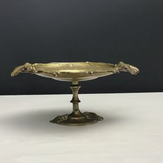 Antique Bronze Pedestal Dish | Catch All Tray, or Trinket Dish | French Country Style Kitchen Decor