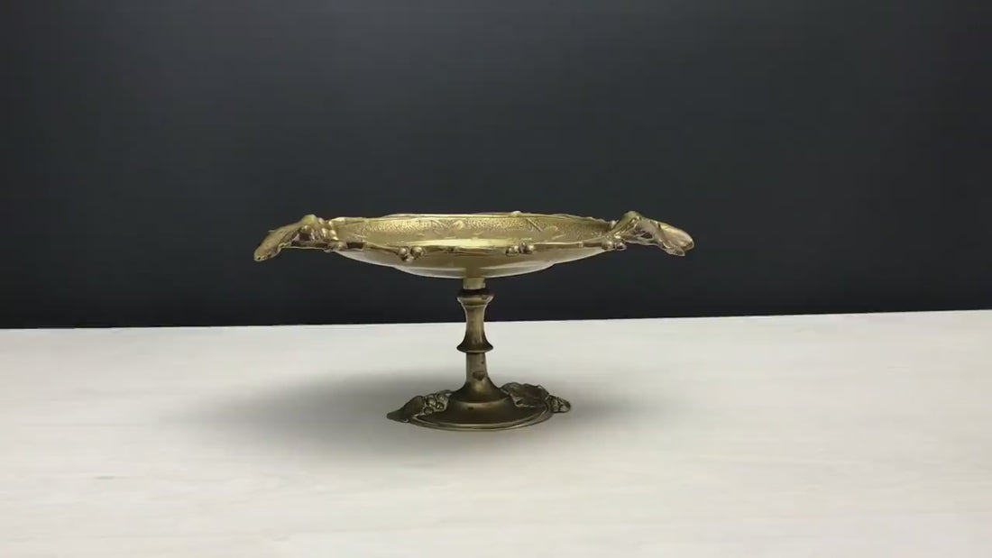 Antique Bronze Pedestal Dish | Catch All Tray, or Trinket Dish | French Country Style Kitchen Decor